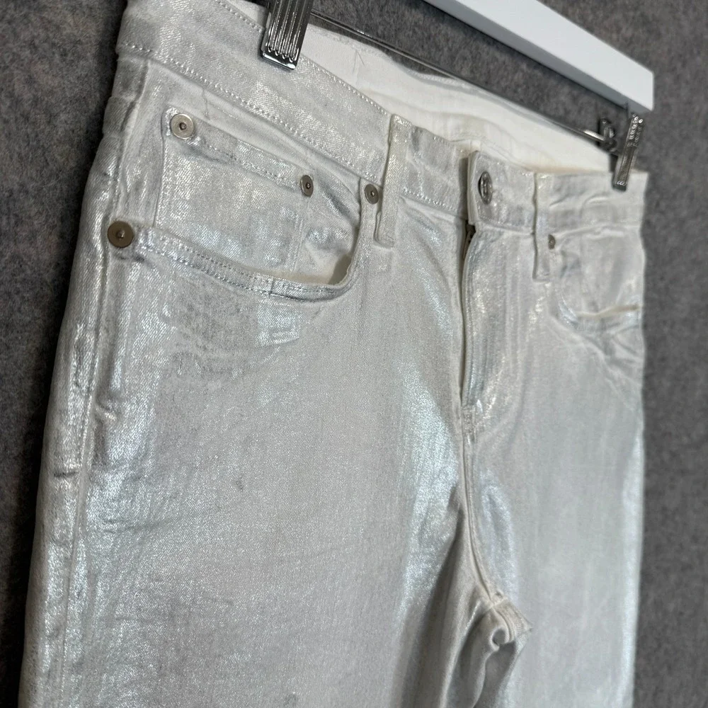 Helmut Lang Ankle Metallic Shiny‎ Glossy Coated Jeans Womens 28 Pants Silver NEW